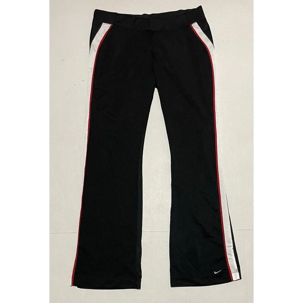 Nike Women's Black Track Pants Side Stripe Bootcut Athletic Size Medium Y2K